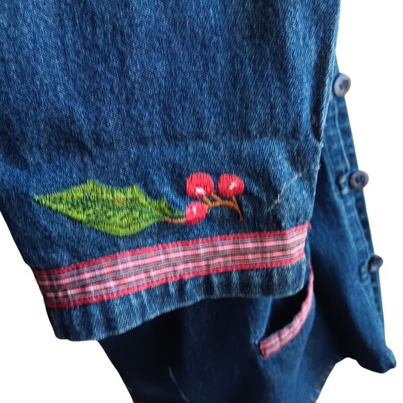 Women's Petite Medium PM Embroidered Denim Jacket Christmas Appleseeds Cottage - Picture 6 of 7